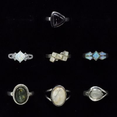 Sale Photo Thumbnail #371: 7 Rings - Opal, MoP, Abalone, Howlite & More