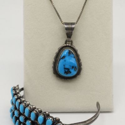 Sale Photo Thumbnail #108: Navajo Sterling Turquoise Cuff & Necklace