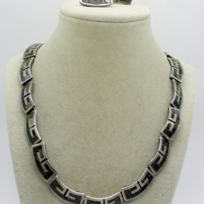 Sale Photo Thumbnail #237: Mosaic Azteca Mexico 925 Inlaid Necklace & Earring