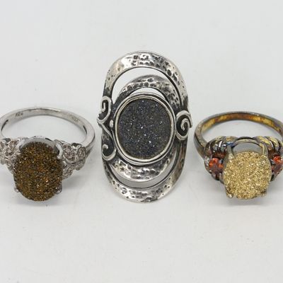 Sale Photo Thumbnail #261: 3 Druzy Sterling Fashion Rings