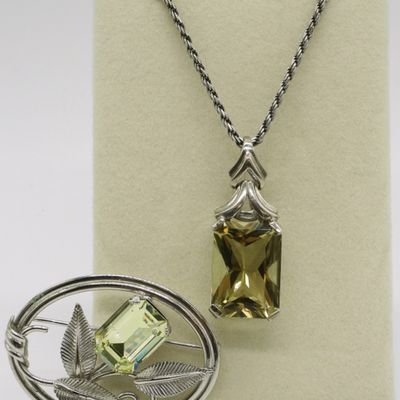 Sale Photo Thumbnail #377: Van Dell 925 Yellow Gemstone Brooch & Necklace