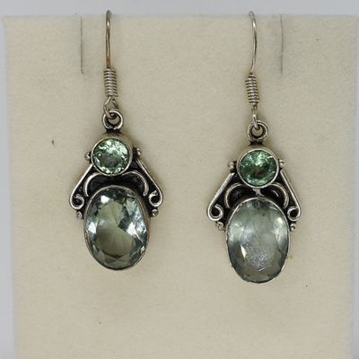 Sale Photo Thumbnail #16: Green Amethyst Pierced Earrings in Sterling