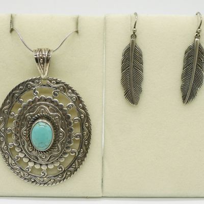 Sale Photo Thumbnail #368: Silpada Sterling Feather Earrings & Necklace