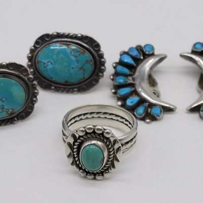 Sale Photo Thumbnail #113: Vintage 925 Turquoise Earrings and Ring