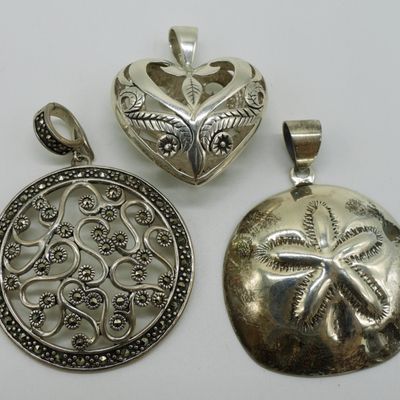 Sale Photo Thumbnail #391: Three Sterling Fashion Pendants