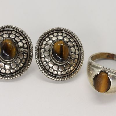 Sale Photo Thumbnail #82: Tigers Eye, Sterling Ring & Earrings
