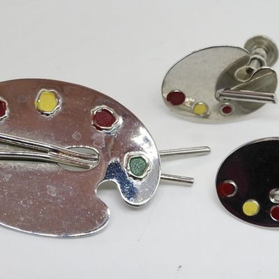 Sale Photo Thumbnail #173: Beau Sterling Painters Easle Pin & Earrings