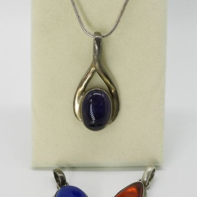 Sale Photo Thumbnail #184: Three Vintage 925 Gemstone Pendants, One Chain