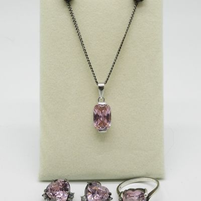 Sale Photo Thumbnail #34: Pink Gemstone Necklace, Ring & Earrings Set