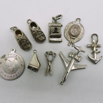 Sale Photo Thumbnail #264: 9 Vintage Sterling Charms