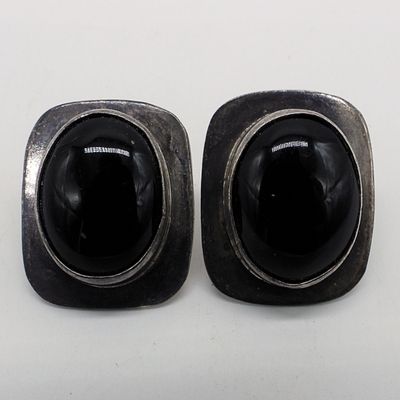 Sale Photo Thumbnail #139: Taxco Mexico Sterling Black Onyx Earrings