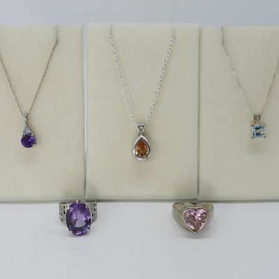 Sale Photo Thumbnail #166: Multi Gemstone Sterling Necklaces & Rings