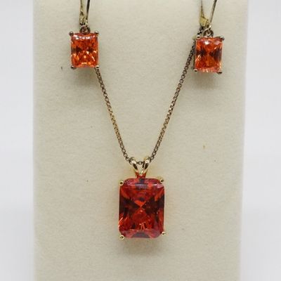 Sale Photo Thumbnail #9: Orange CZ. Gold Tone Sterling, Set