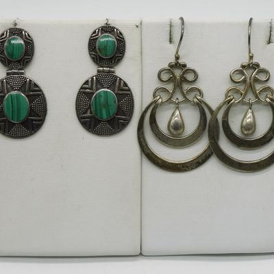 Sale Photo Thumbnail #313: 2 Pair Vintage 925 Malachite Earrings
