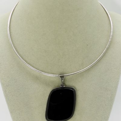 Sale Photo Thumbnail #197: Taxco 950 Silver Black Onyx Pendant & Chain