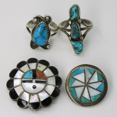 Sale Photo Thumbnail #249: Zuni, Turquoise Rings & Pins