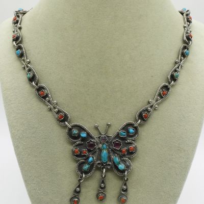 Sale Photo Thumbnail #380: Taxco Sterling Butterfly Necklace with Gemstones