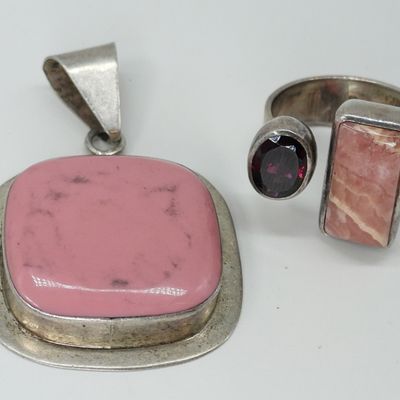 Sale Photo Thumbnail #57: Pink Howlite & Rhodochrosite Pendant and Ring