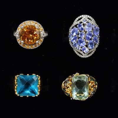 Sale Photo Thumbnail #114: Four Chunky Gemstone 925 Fashion Rings