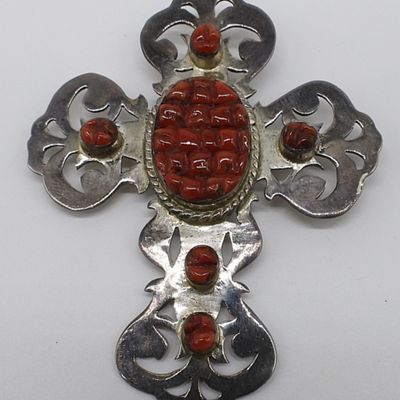 Sale Photo Thumbnail #71: Red Coral, Sterling Cross Pendant