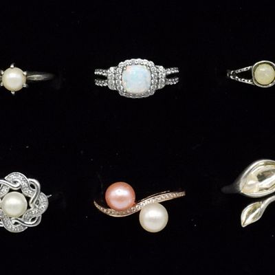 Sale Photo Thumbnail #24: Six Sterling Pearl & Opal Rings