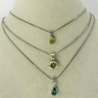 Sale Photo Thumbnail #283: 3 Sterling Green Gemstone Pendant Necklaces