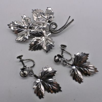 Sale Photo Thumbnail #337: Sterling Maple Leaf Pin & Earrings