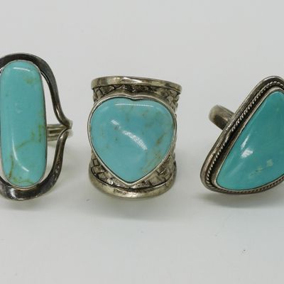 Sale Photo Thumbnail #228: Three Sterling Turquoise Fashion Rings