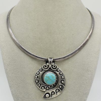 Sale Photo Thumbnail #125: Southwest Style Turquoise Omega Chain Necklace