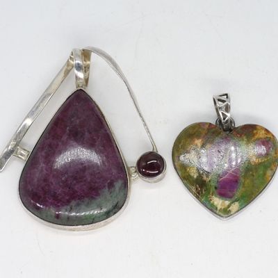 Sale Photo Thumbnail #128: Ruby Zoisite & Ruby Fuchsite 925 Pendants