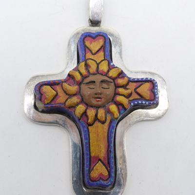 Sale Photo Thumbnail #274: Mexico 925 Cross, Painted Wood Accent
