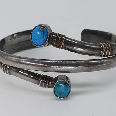 Sale Photo Thumbnail #15: Sterling & 14K Accented, Turquoise Cuff Bracelet