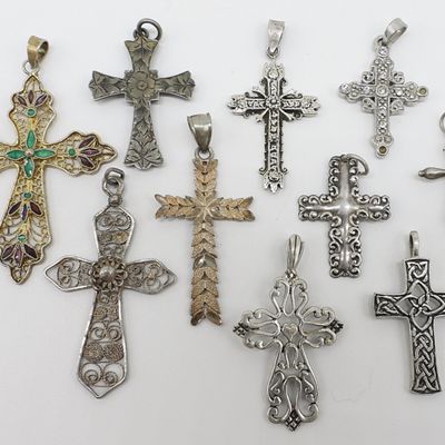 Sale Photo Thumbnail #14: 10 Sterling Cross Pendants