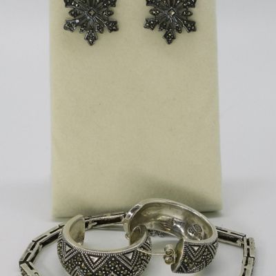 Sale Photo Thumbnail #229: Marcasite Sterling Earrings and Bracelet