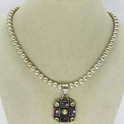 Sale Photo Thumbnail #224: Garnet & Peridot 925 Ball Beaded Necklace