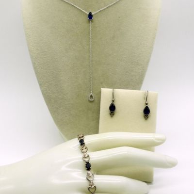 Sale Photo Thumbnail #361: Sapphire Sterling Necklace, Bracelet & Earrings