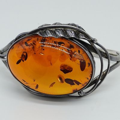 Sale Photo Thumbnail #51: Huge Amber Gemstone, Sterling Cuff Bracelet