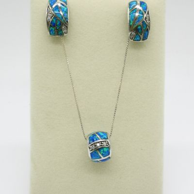 Sale Photo Thumbnail #282: Opal Bead Pendant & Matching Earrings
