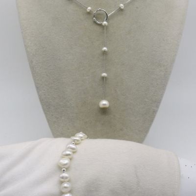 Sale Photo Thumbnail #106: Sterling Pearl Bracelet and Necklace