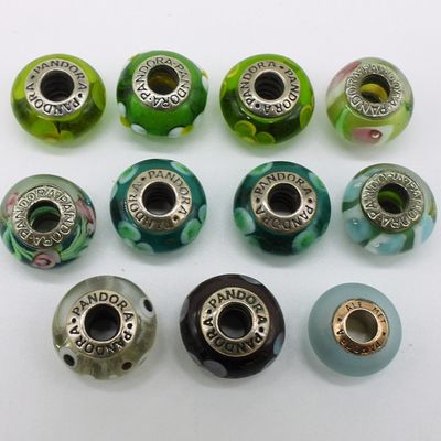 Sale Photo Thumbnail #32: 11 Sterling & Glass Pandora Beads