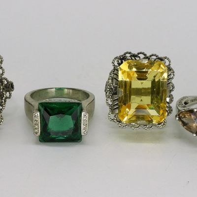 Sale Photo Thumbnail #294: Four Sterling Gemstone Fashion Rings