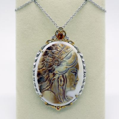 Sale Photo Thumbnail #198: Carved Shell Cameo Pendant & Chain