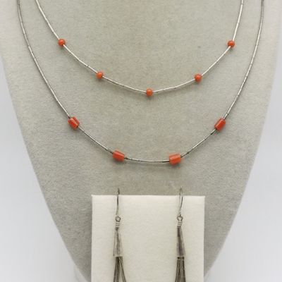 Sale Photo Thumbnail #120: Liquid Sterling, Coral Beaded Necklaces & Earrings