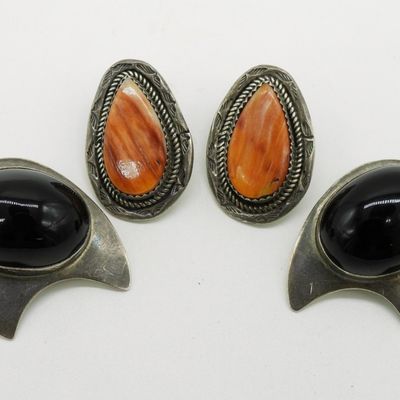 Sale Photo Thumbnail #250: Spiny Oyster & Black Onyx 925 Clip On Earrings