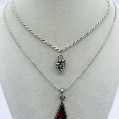 Sale Photo Thumbnail #205: Dark Amber Pendant & Pinecone Necklace