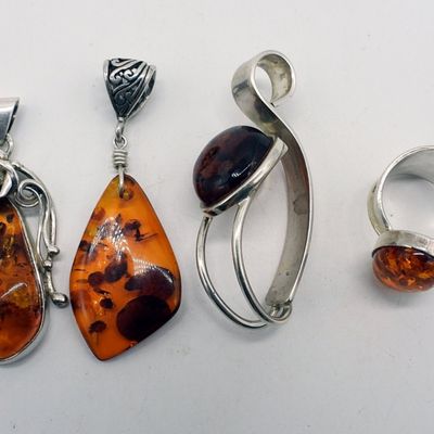Sale Photo Thumbnail #129: 4 Pieces of Amber Sterling Jewelry
