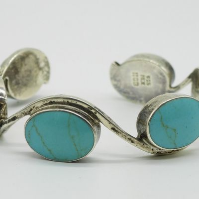 Sale Photo Thumbnail #240: Sterling Mexico, Turquoise Cuff Bracelet