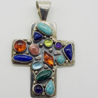 Sale Photo Thumbnail #239: Sterling Multi Gemstone Cross Pendant