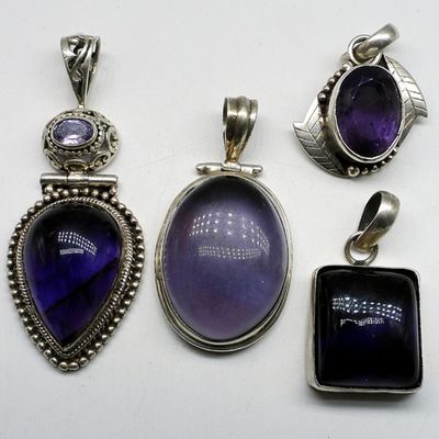 Sale Photo Thumbnail #270: 4 Sterling Amethyst Pendants