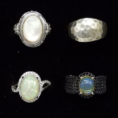 Sale Photo Thumbnail #72: Four Sterling Fashion Rings, Opal, Mother of Pearl